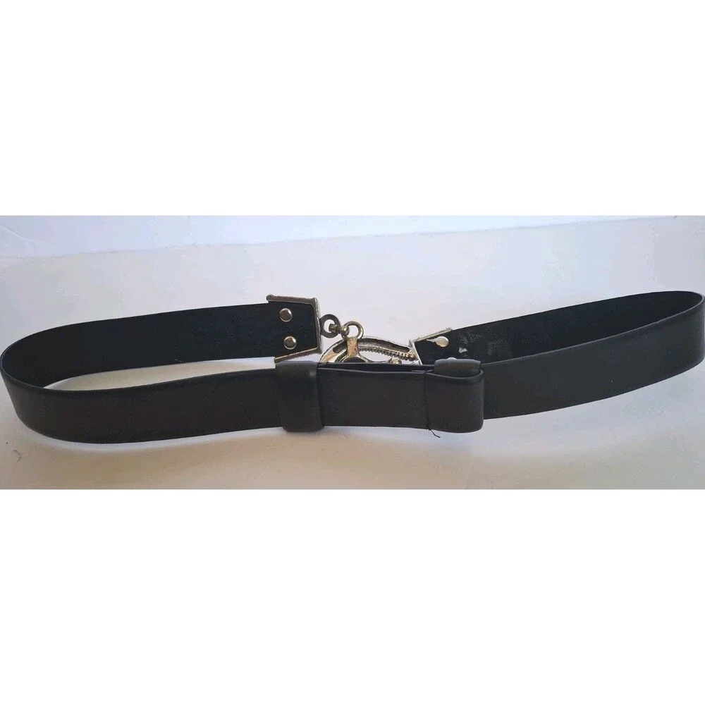 Chico's Black Leather Belt Size S/M with Silver Rope-Style Toggle Hook Buckle